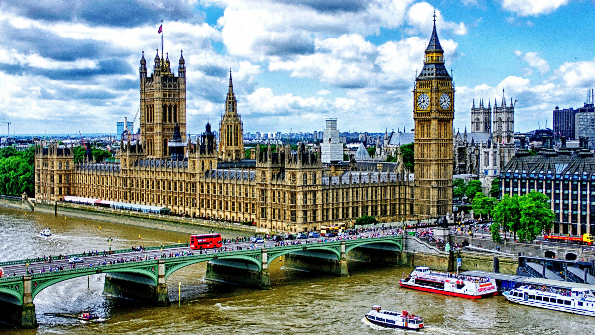Обои здание парламента, вестминстерский дворец, Биг Бен, река темза, вестминстерский мост в разрешении 1920x1080
