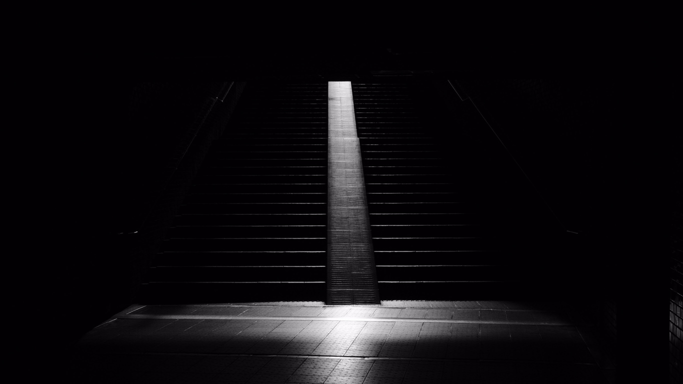 Обои небо, черный и белый, фреска, черный, лестница в разрешении 1366x768