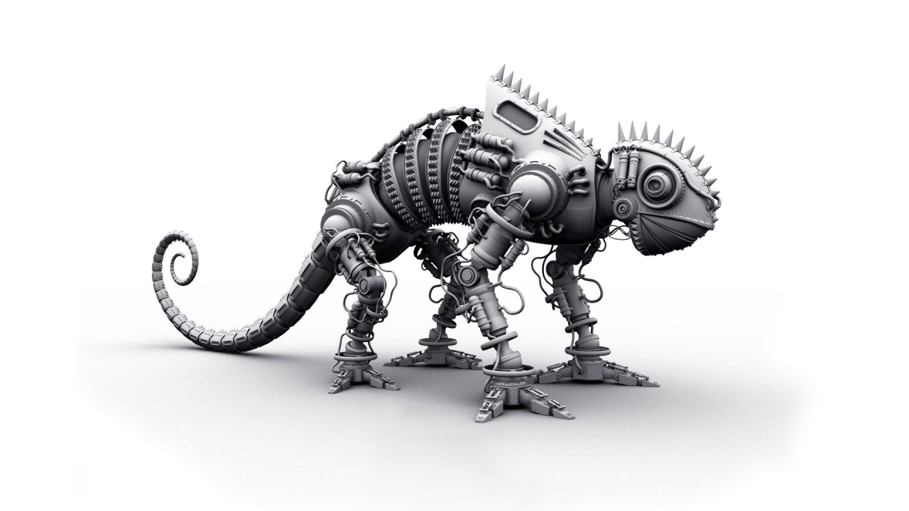 Обои робот, тираннозавр, динозавр, животное, монохромный в разрешении 1280x720