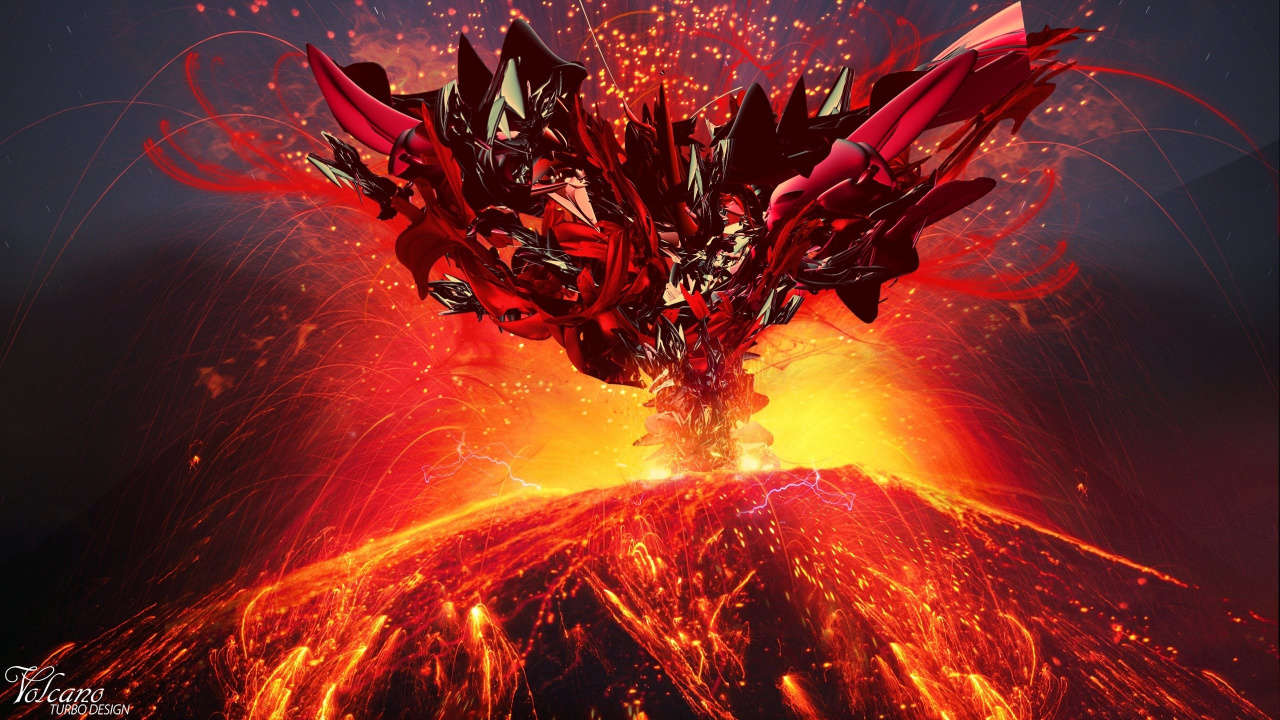 Обои вулкан, лава, графика, небо, Лаки в разрешении 1280x720