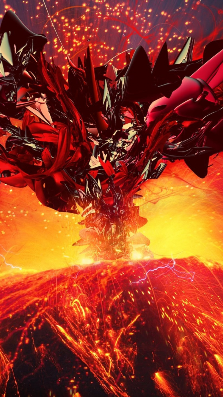 Обои вулкан, лава, графика, небо, Лаки в разрешении 750x1334