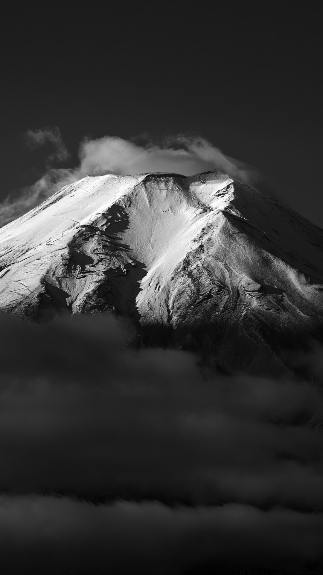 Обои гора фудзи черный или белый, гора Фудзи, Оиси, Пяти Озер Фудзи, вулкан в разрешении 1080x1920