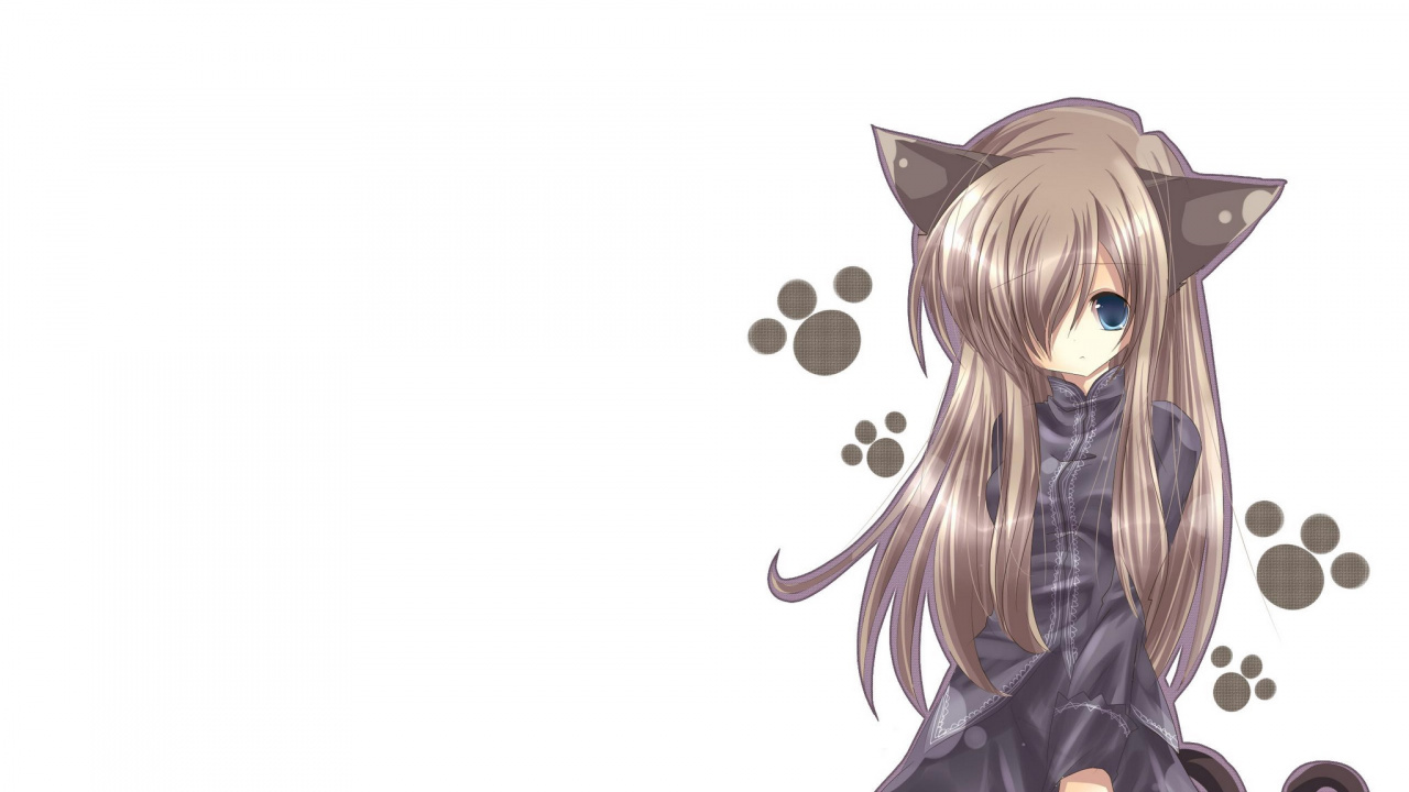 Обои Девушка кошка, аниме, Кавайная, длинные волосы, ухо в разрешении 1280x720
