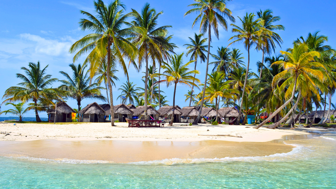 Обои острова Сан блас, Kuanidup, пляж, Карибский бассейн, Остров в разрешении 1366x768
