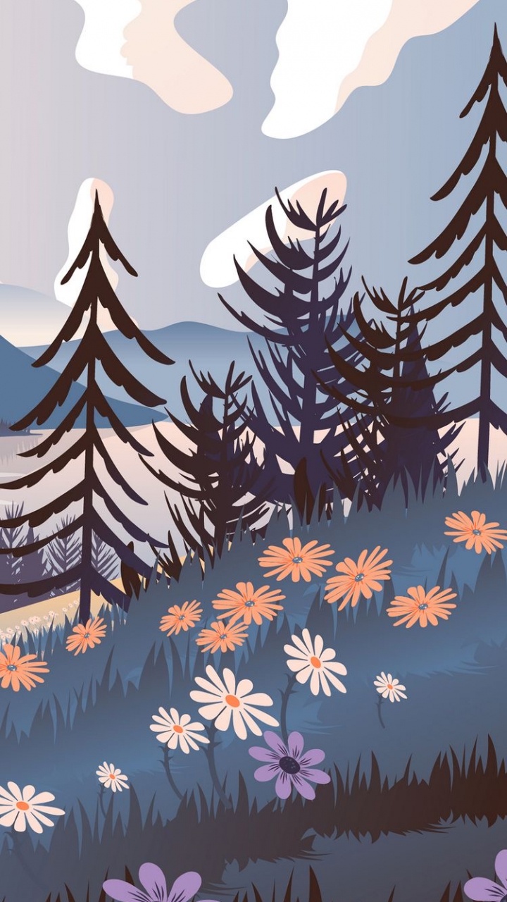 Обои пейзаж, иллюстрация, пейзажная живопись, графический дизайн, эстетика в разрешении 720x1280