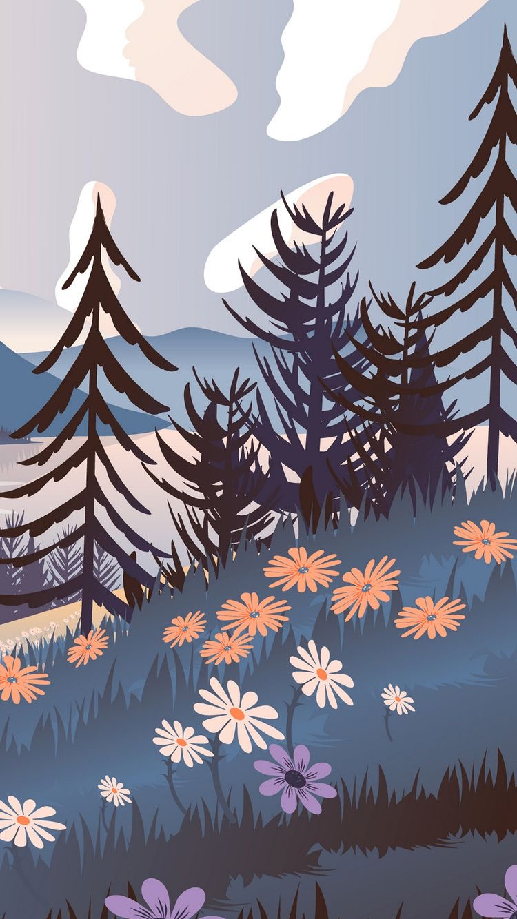 Обои пейзаж, иллюстрация, пейзажная живопись, графический дизайн, эстетика в разрешении 750x1334