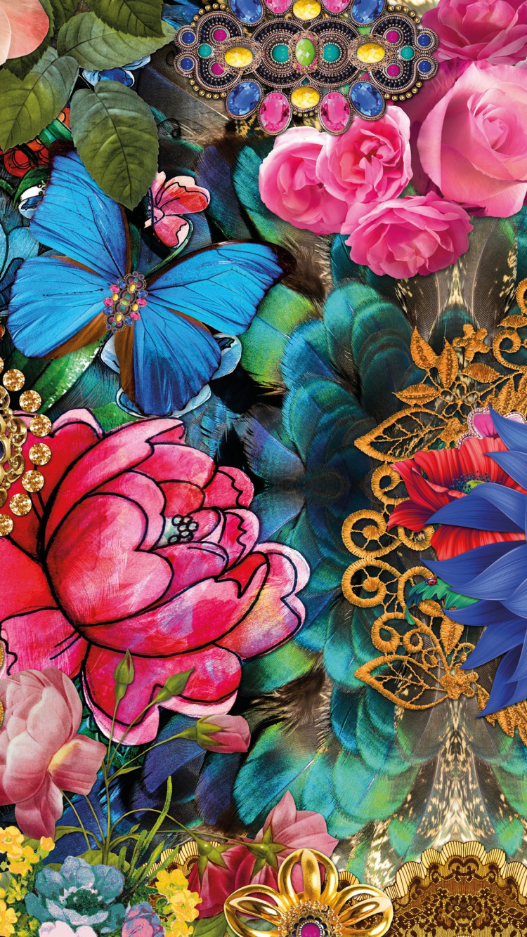 Обои фреска, цветок, растение, арт, лепесток в разрешении 750x1334