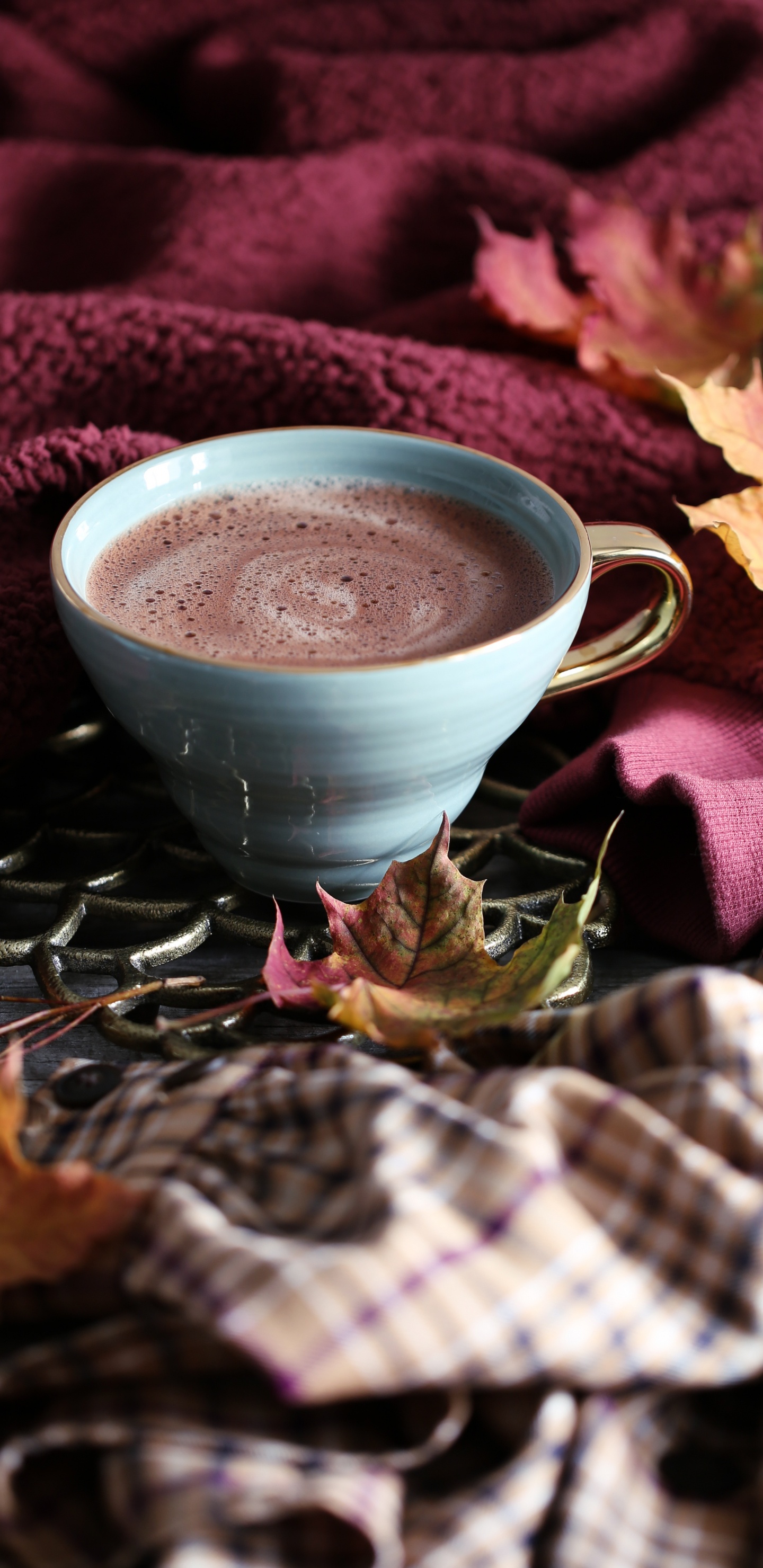 Обои осень, безалкогольный напиток, турецкий кофе, чайная чашка, напиток в разрешении 1440x2960