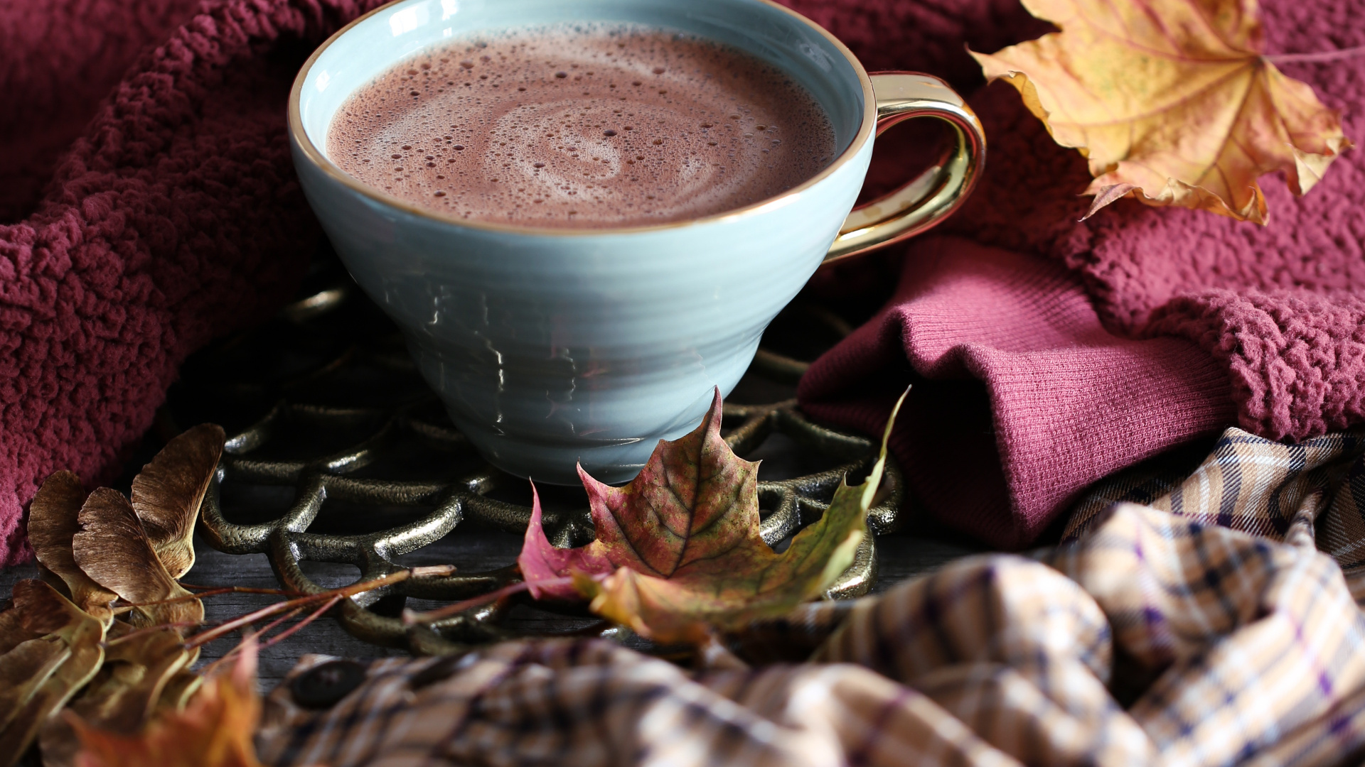 Обои осень, безалкогольный напиток, турецкий кофе, чайная чашка, напиток в разрешении 1920x1080