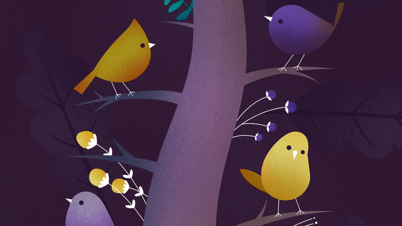 Обои angry birds, птица, желтый, иллюстрация, ветвь в разрешении 1366x768