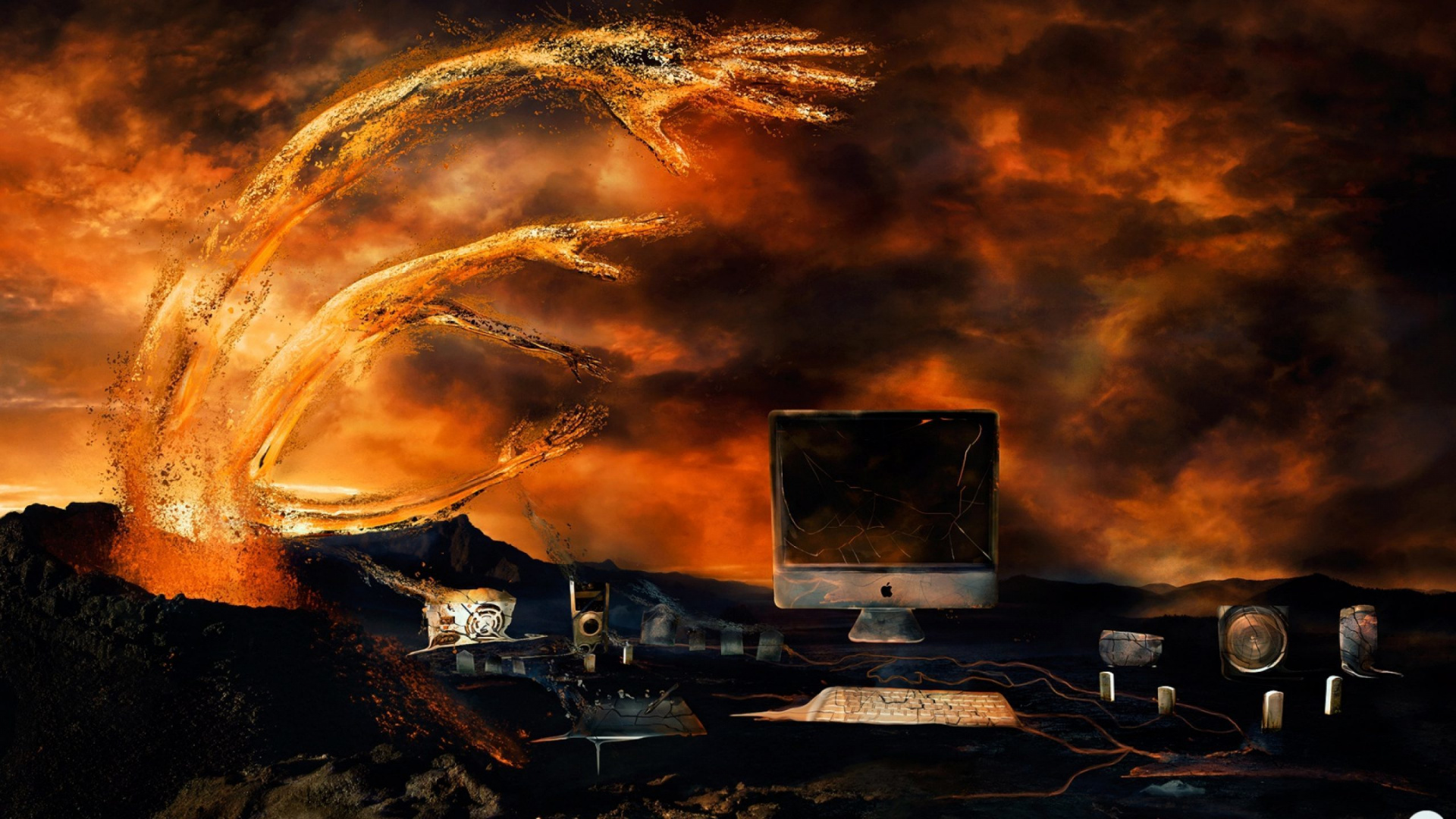 Обои яблоко лавы, apple, тепло, пламя, атмосфера в разрешении 1920x1080