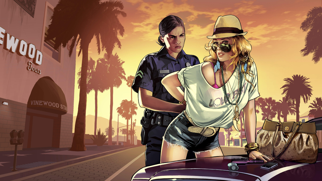 Обои grand theft auto v, Рокстар игры, гта 5, девушка, очки в разрешении 1280x720