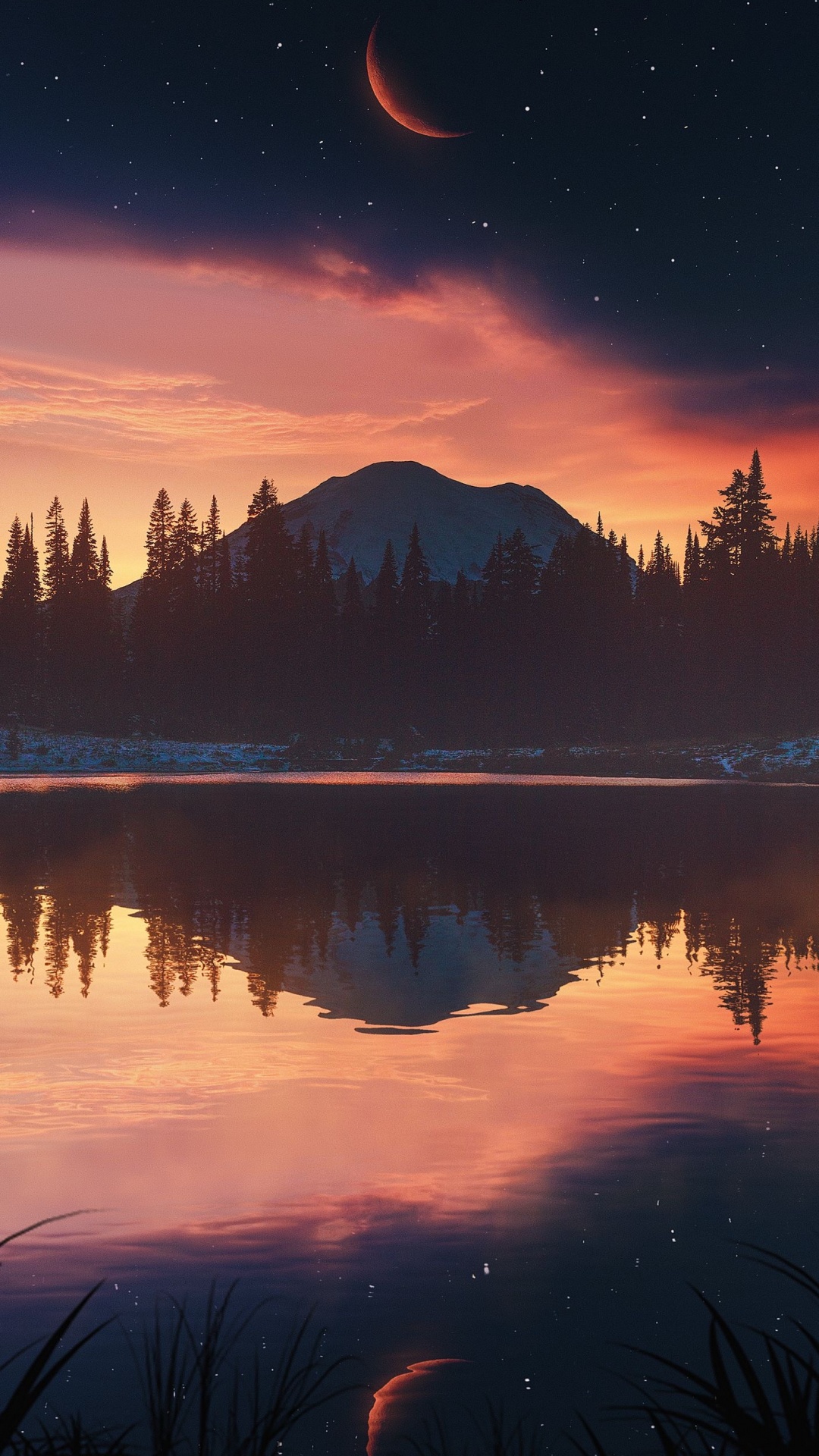 Обои природа, пейзаж, астрономический объект, сумрак, луна в разрешении 1080x1920