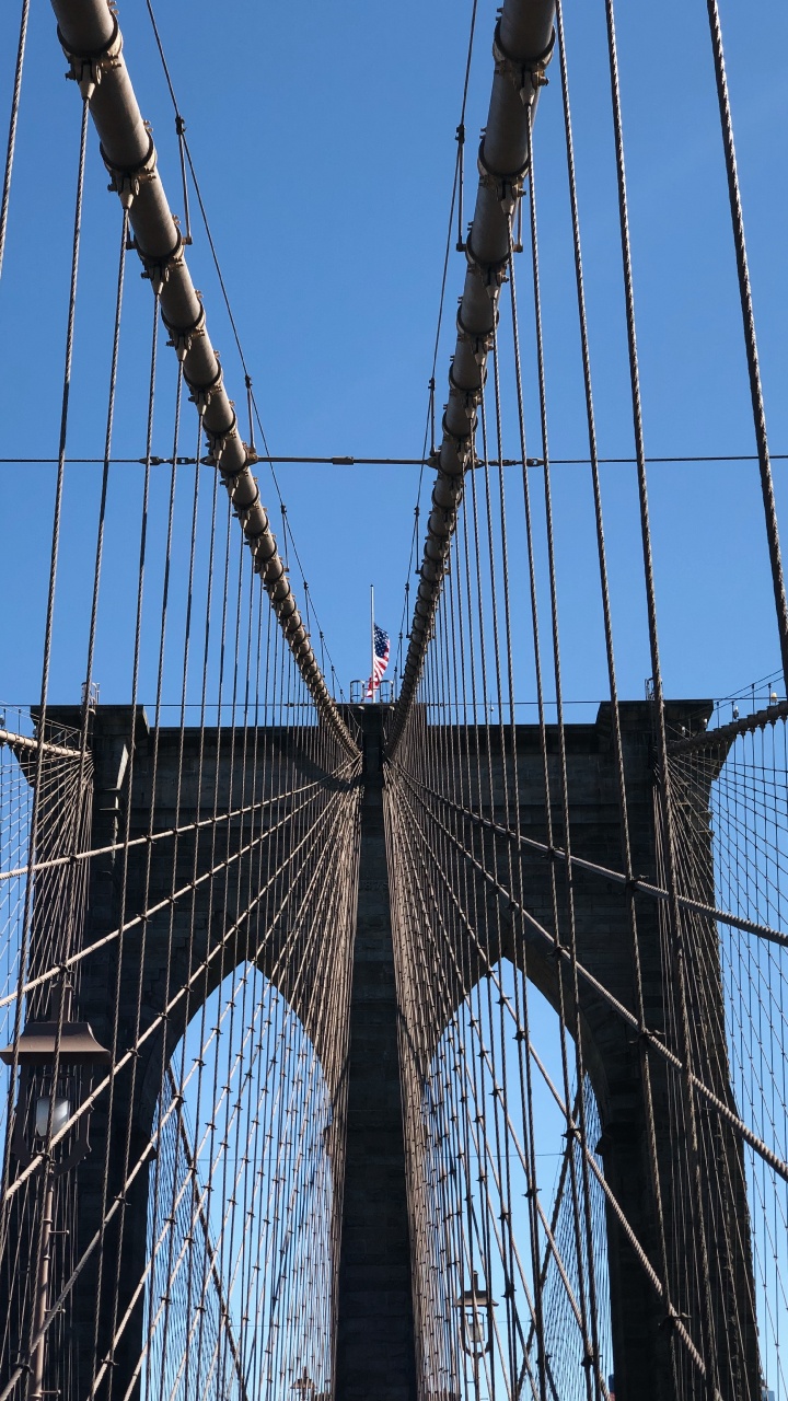 Обои Нью-Йорк, Бруклинский мост, вантовый мост, подвесной мост, extradosed мост в разрешении 720x1280