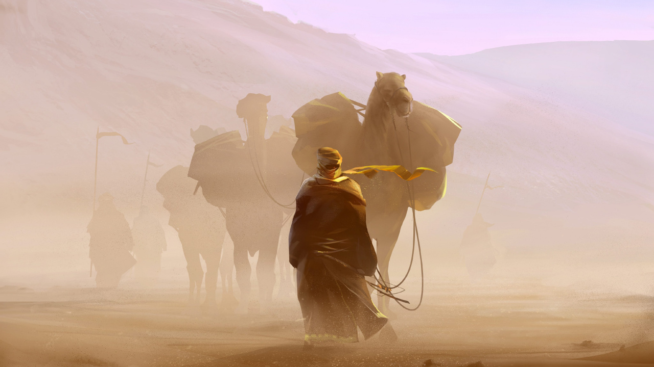 Обои караван, цивилизация 6, пустыня, окружающая среда, пейзаж в разрешении 1280x720