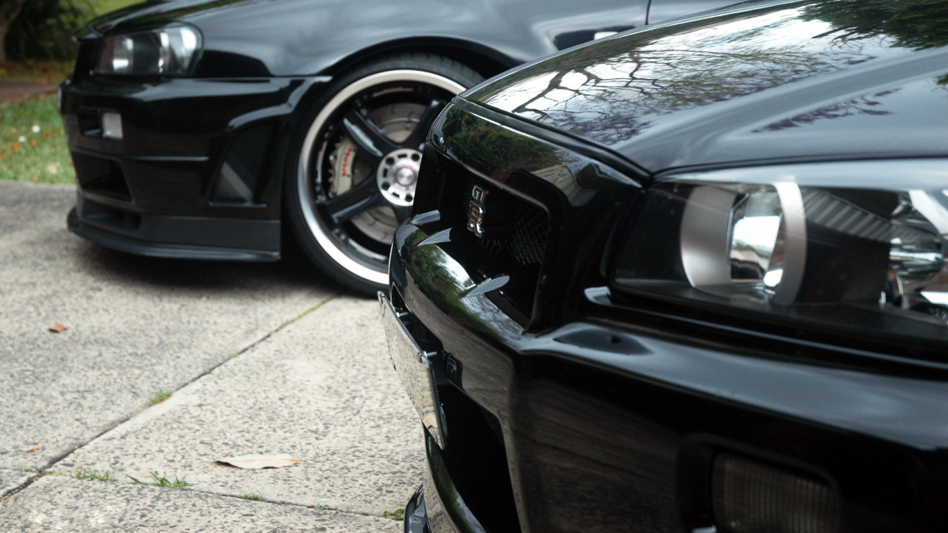 Обои Ниссан, авто, бампер, автомобильный экстерьер, Ниссан скайлайн гтр в разрешении 1366x768