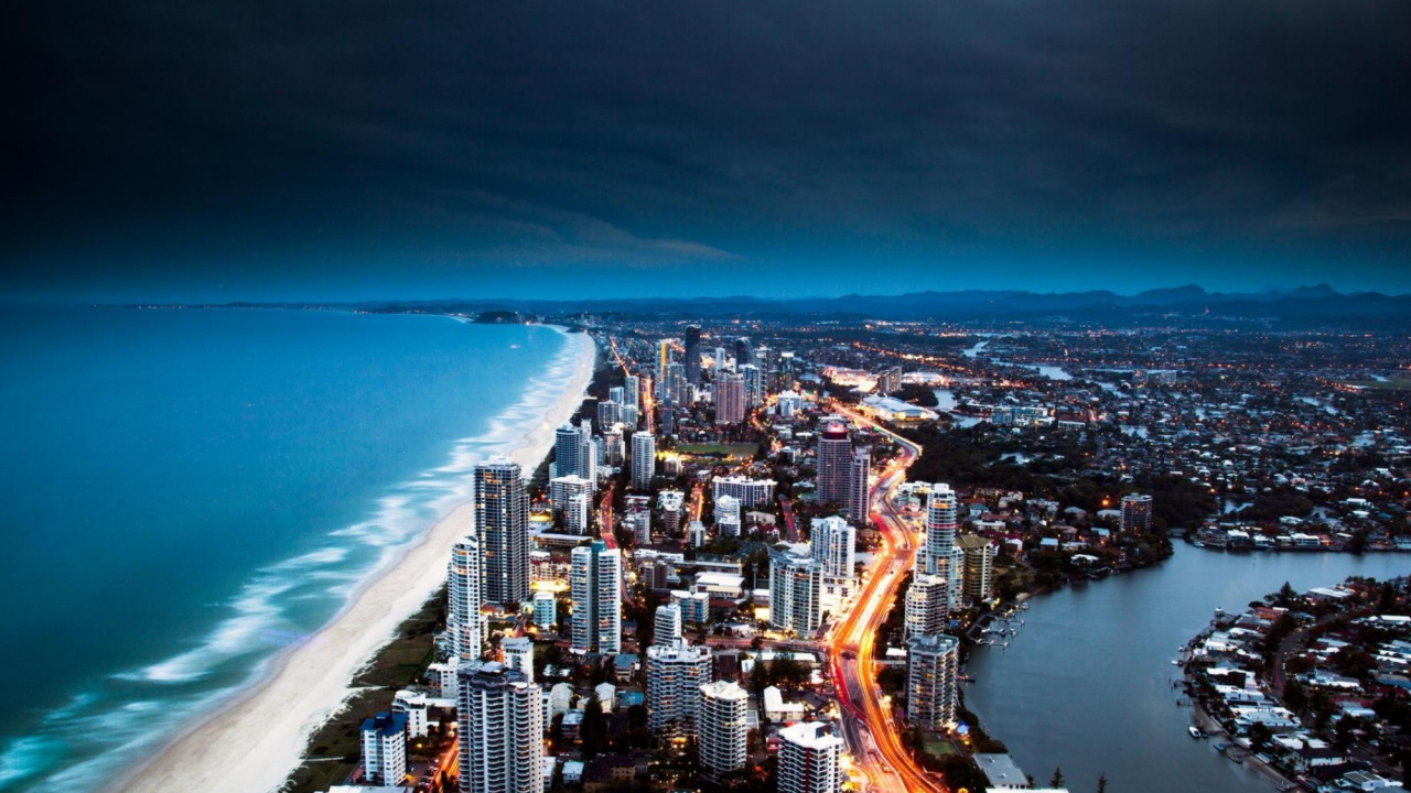 Обои город, городской пейзаж, городской район, метрополия, ночь в разрешении 1280x720