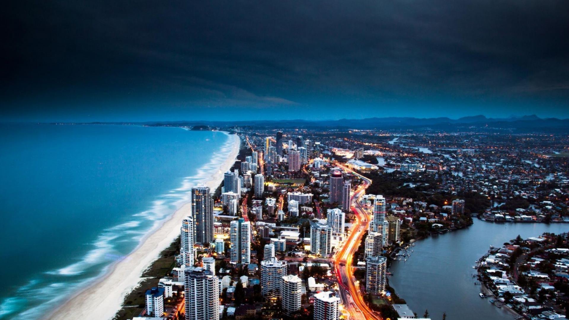 Обои город, городской пейзаж, городской район, метрополия, ночь в разрешении 1920x1080