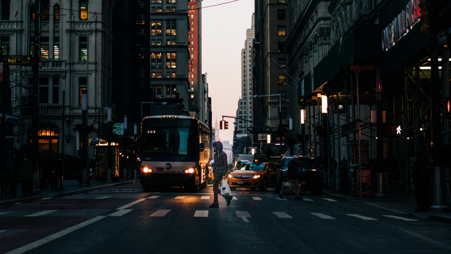 Обои Уолл стрит, улица, дорога, здание, городской район в разрешении 1920x1080