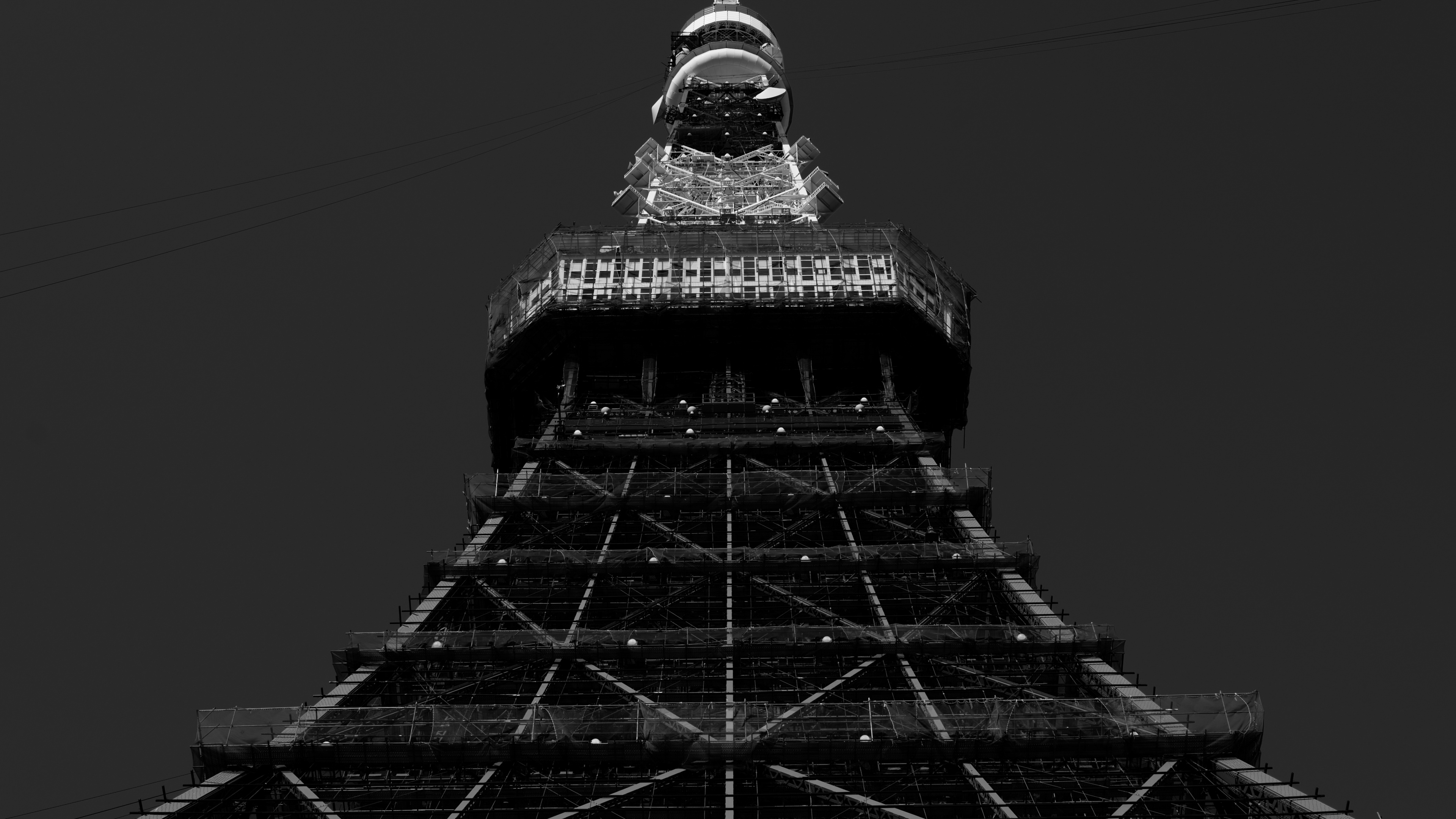 Обои архитектура, ориентир, черный и белый, токийская башня, вышка в разрешении 3840x2160