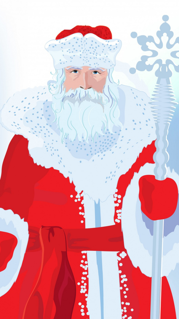 Обои Дед Мороз, снегурочка, Санта-Клаус, Рождественский день, векторная графика в разрешении 750x1334