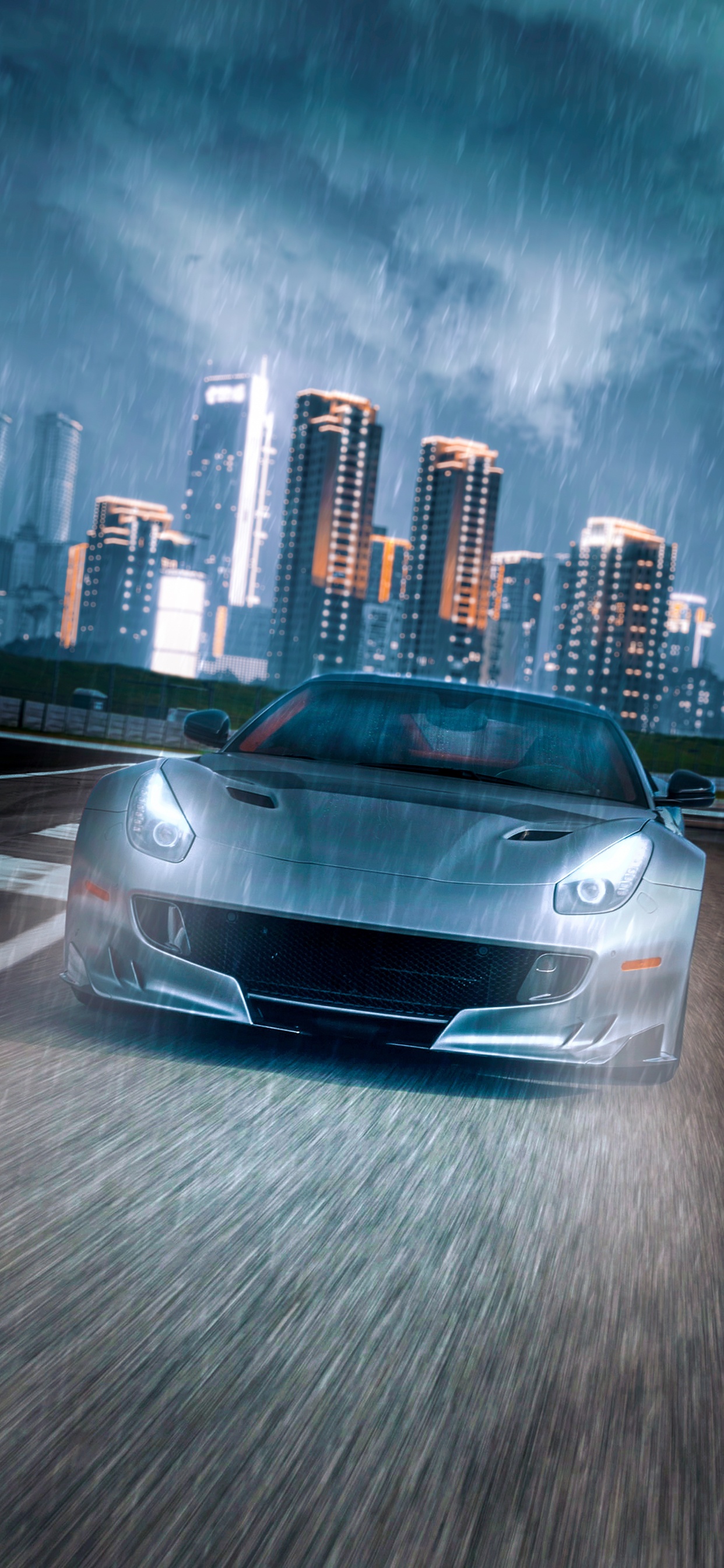 Обои спорткар, легковые автомобили, суперкар, небоскреб, облако в разрешении 1242x2688