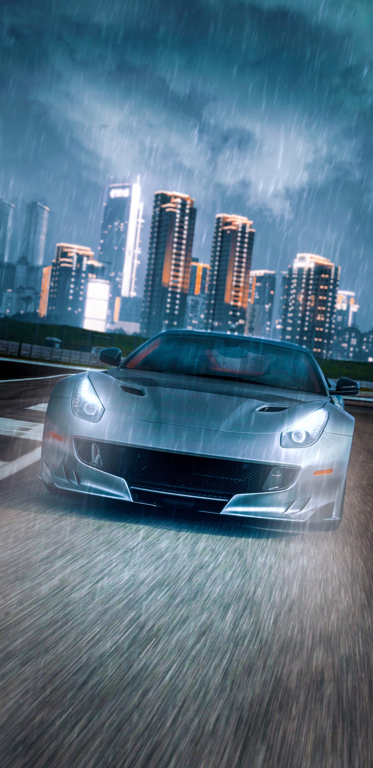 Обои спорткар, легковые автомобили, суперкар, небоскреб, облако в разрешении 1440x2960