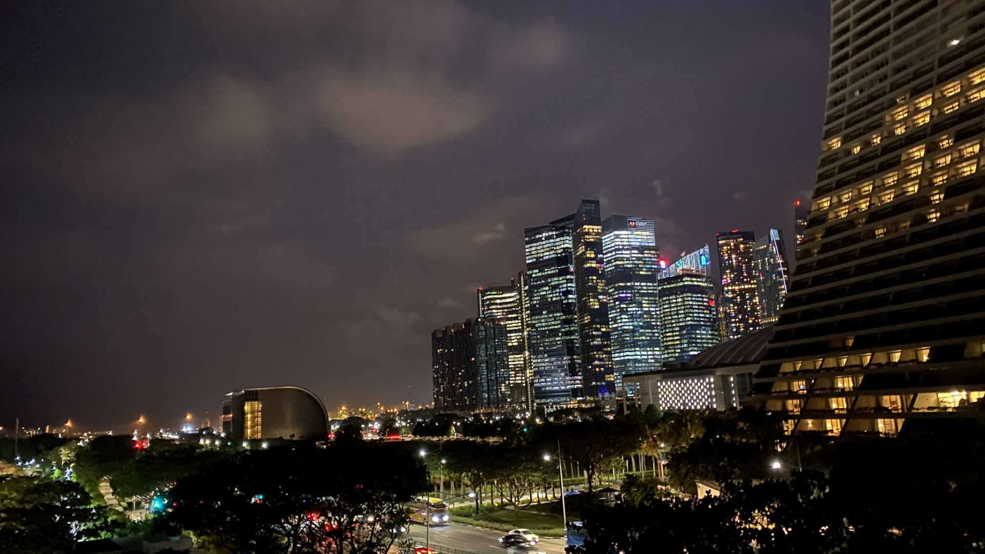 Обои Сингапур, ночь, башня, метрополия, городской район в разрешении 1920x1080