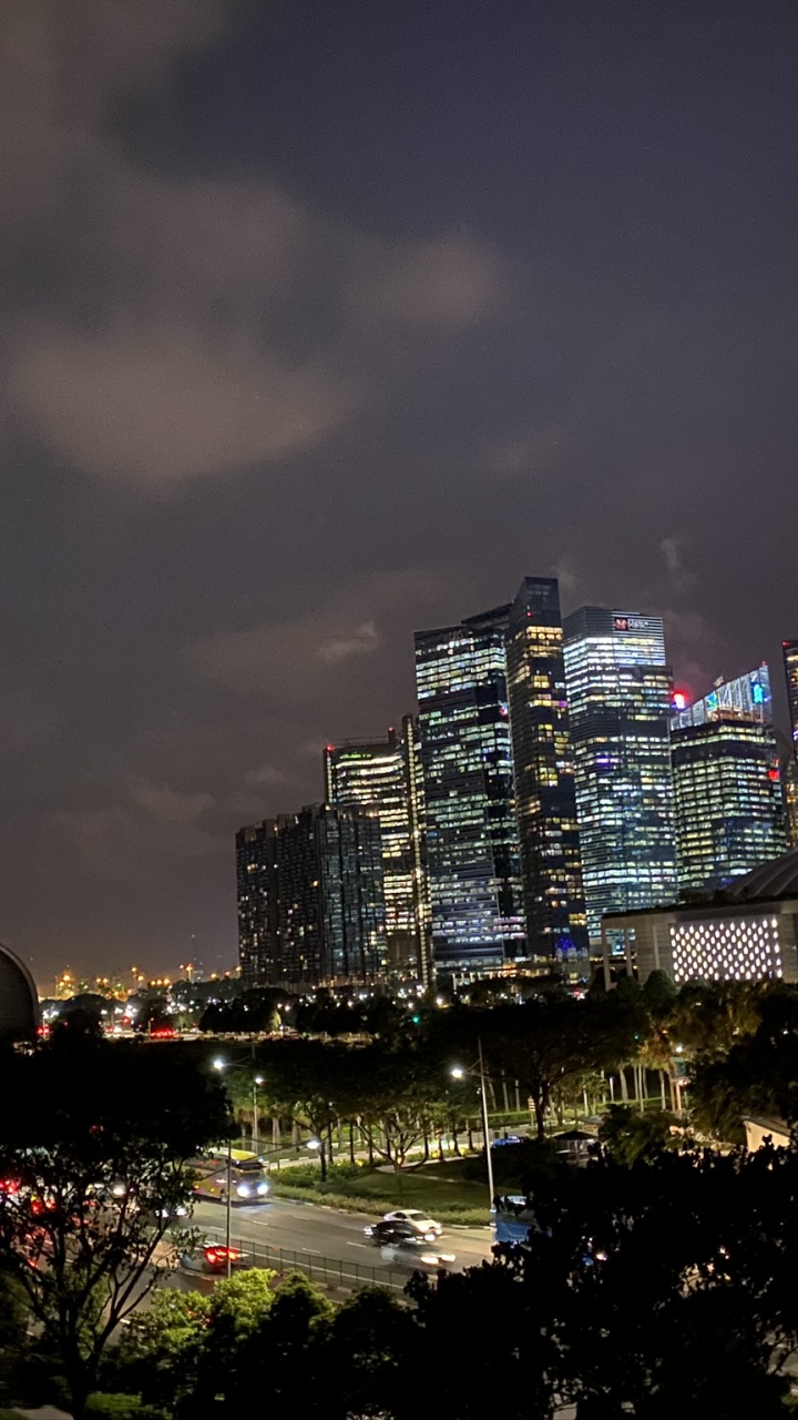 Обои Сингапур, ночь, башня, метрополия, городской район в разрешении 720x1280