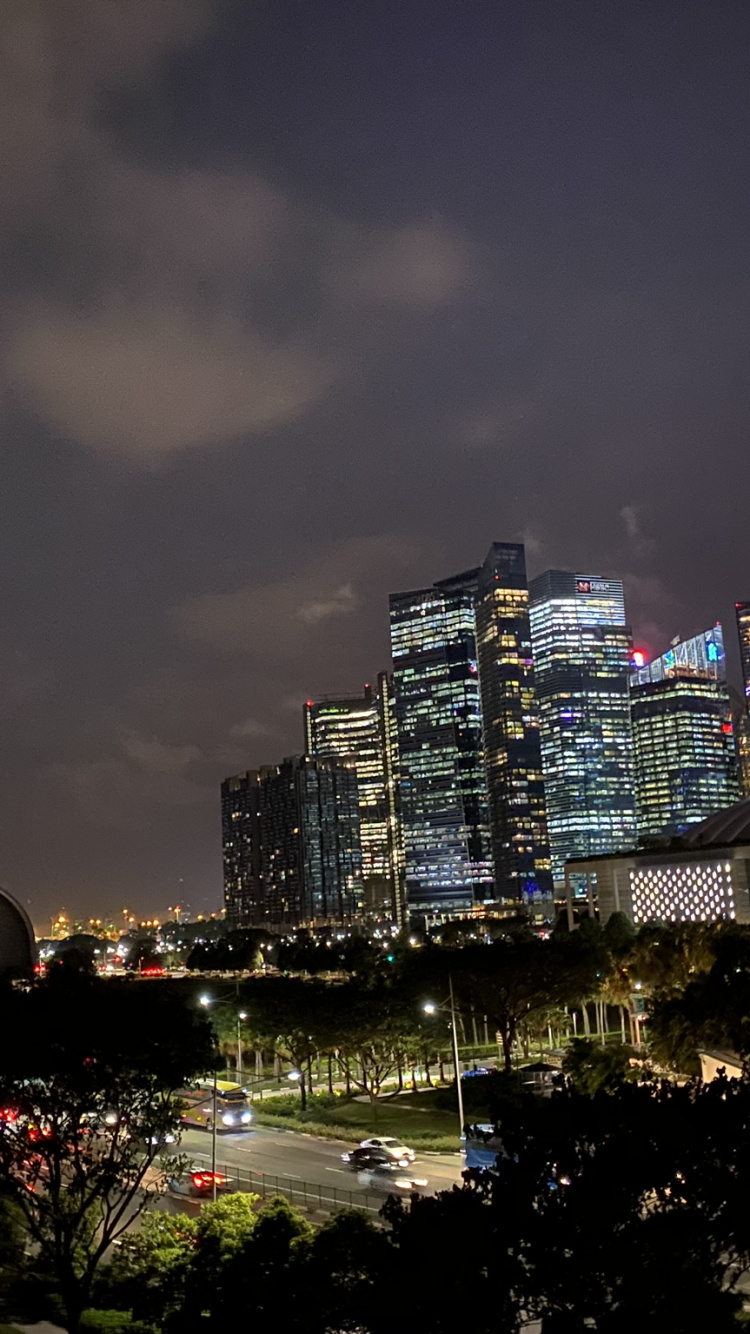 Обои Сингапур, ночь, башня, метрополия, городской район в разрешении 750x1334