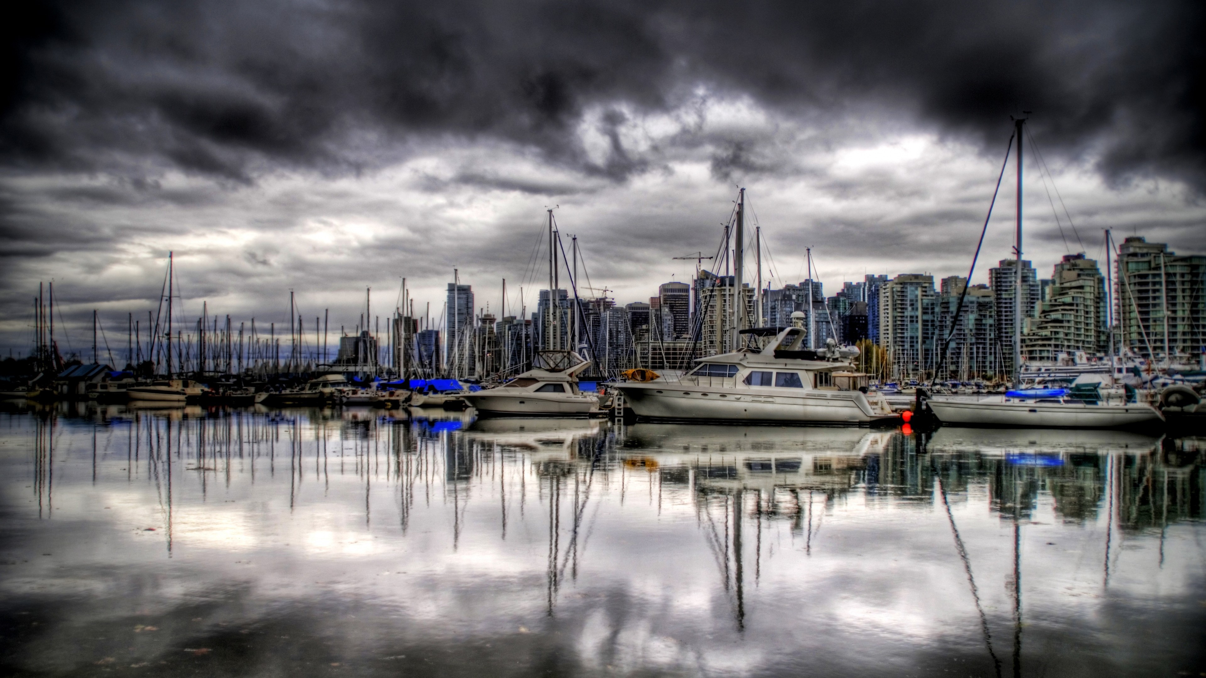 Обои отражение, Марина, гавань, вода, облако в разрешении 3840x2160