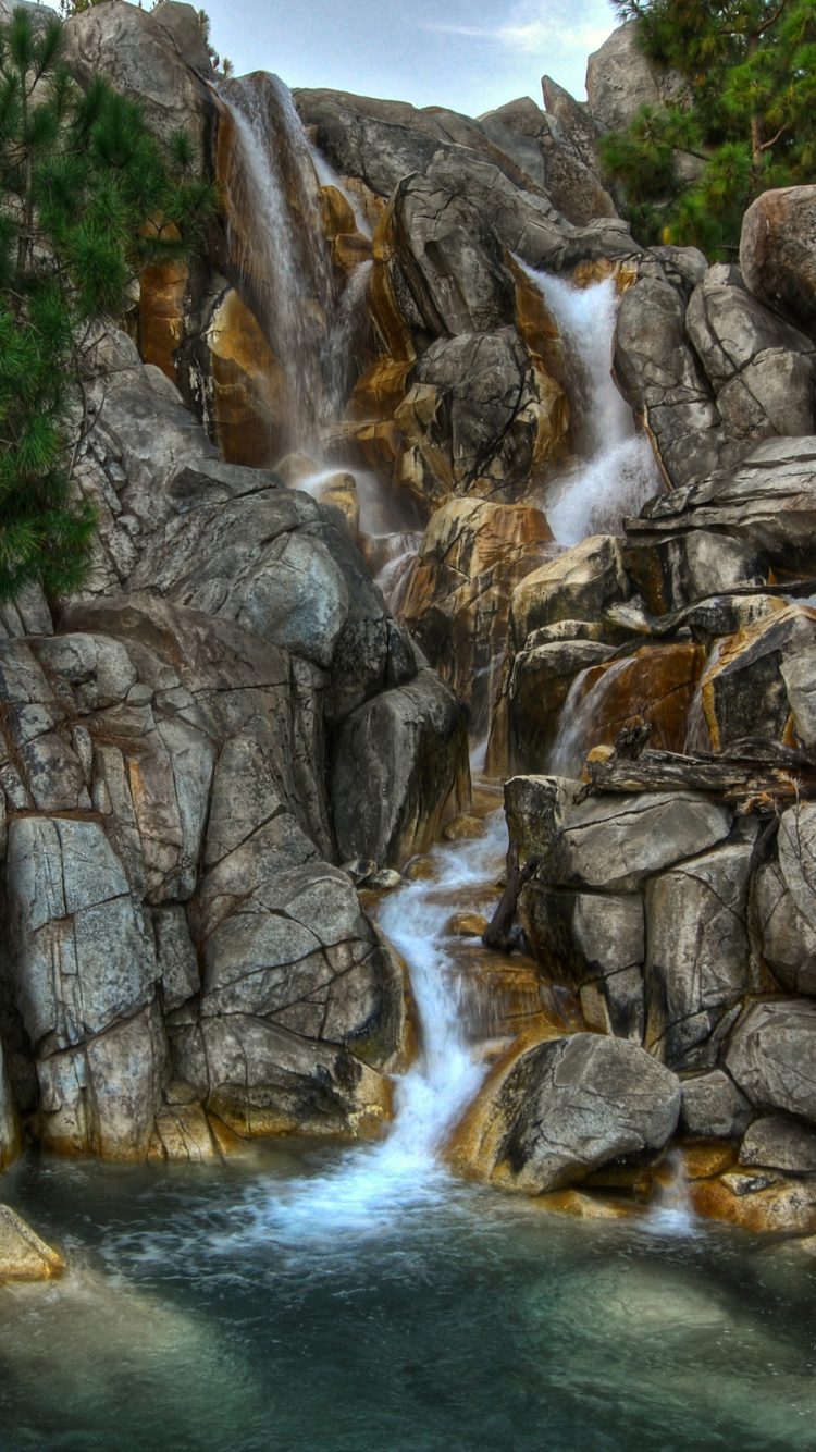 Обои водопад, водоем, гидроресурсы, природа, вода в разрешении 750x1334