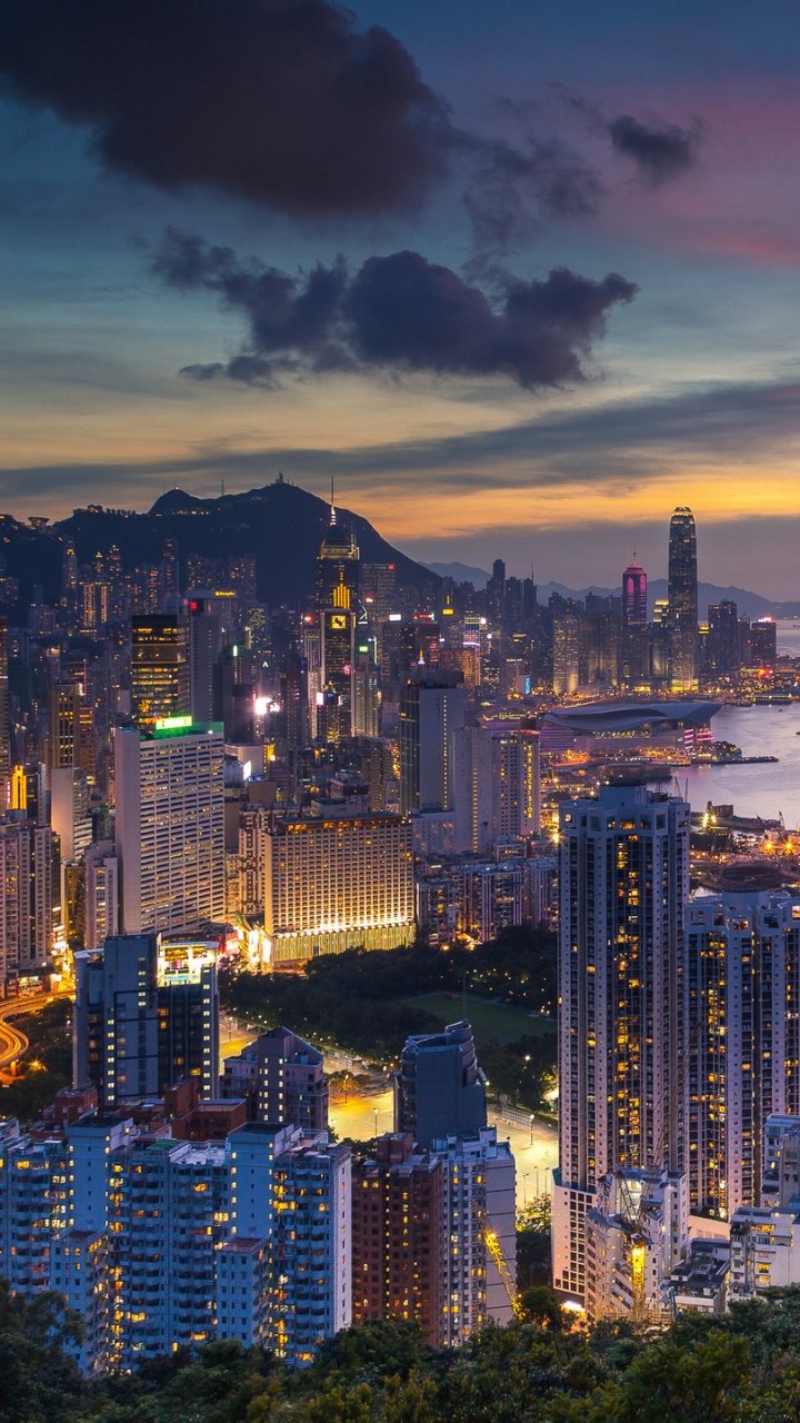 Обои Гавань Виктория, Сентрал, город, городской пейзаж, городской район в разрешении 720x1280