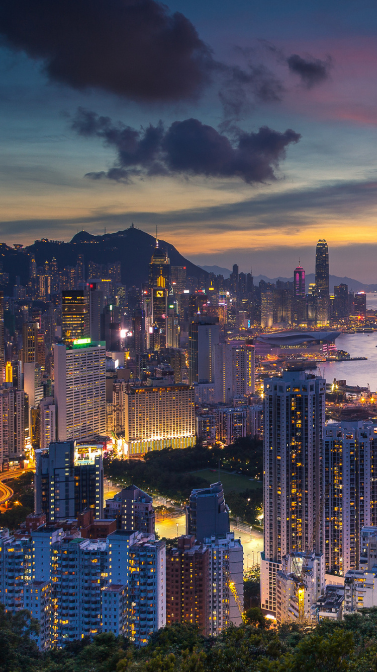 Обои Гавань Виктория, Сентрал, город, городской пейзаж, городской район в разрешении 750x1334