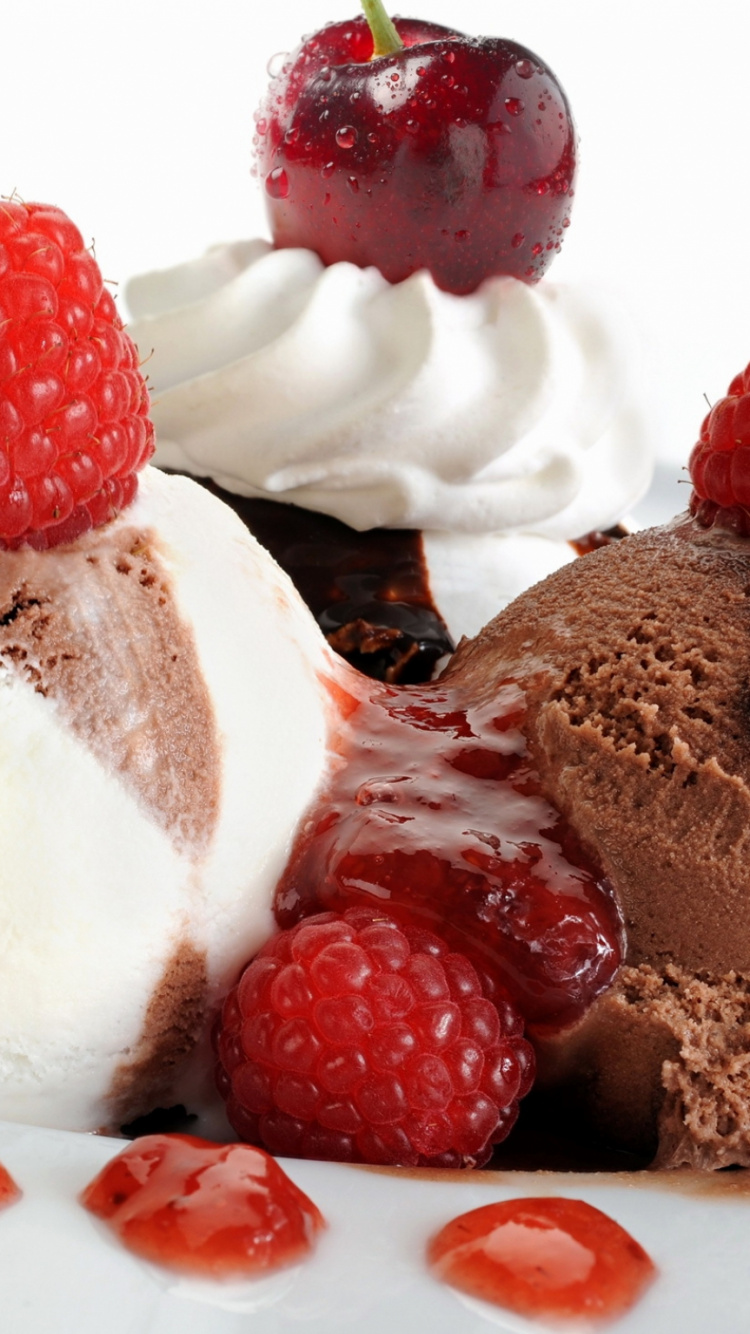 Обои пломбир, Клубничное мороженое, пища, замороженный десерт, панна котта в разрешении 750x1334