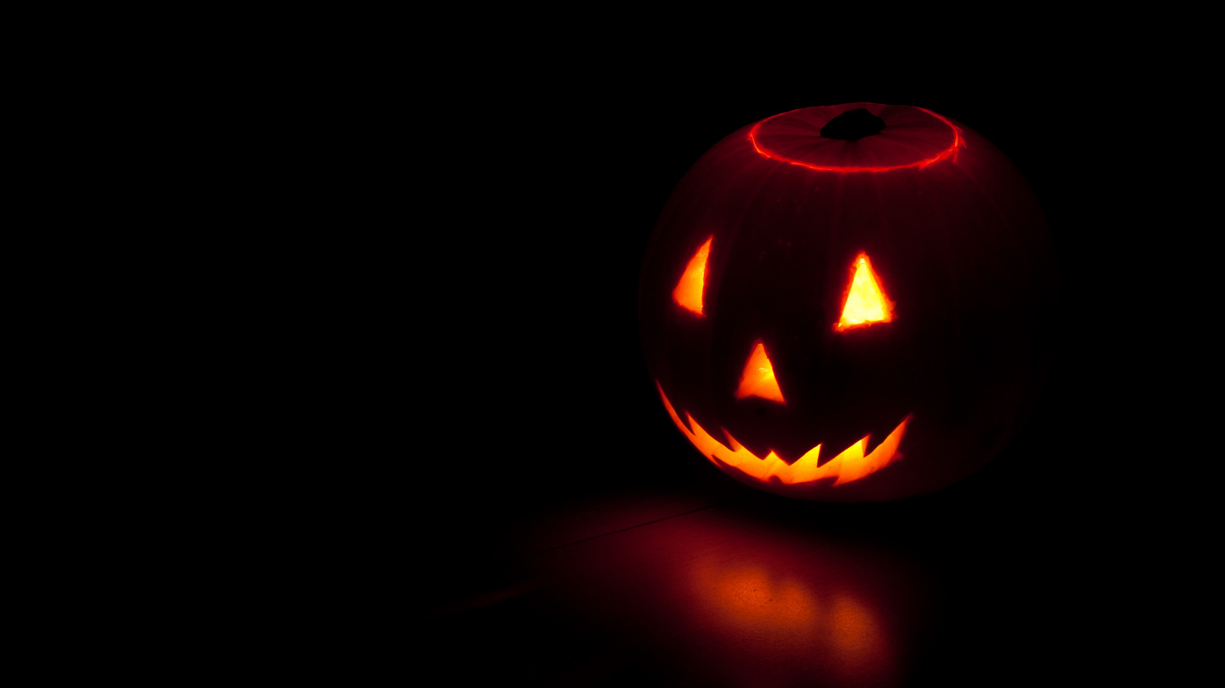 Обои тыква, калебас, трюк-или-лечить, Апельсин, освещение в разрешении 1366x768