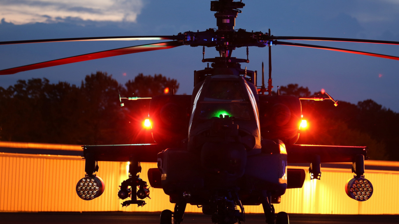 Обои винтокрылая машина, авиация, вечер, Боинг АН 64, boeing ah 64 apache в разрешении 1280x720