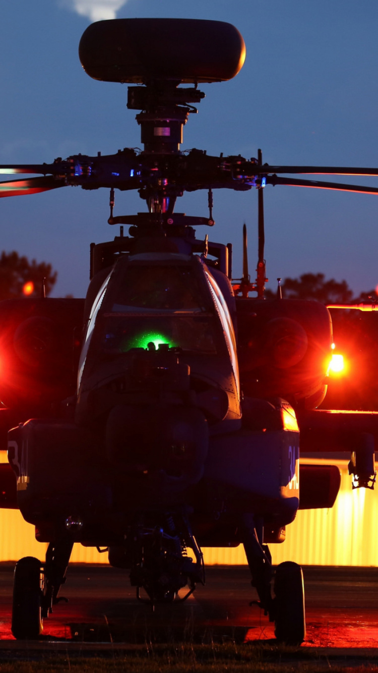 Обои винтокрылая машина, авиация, вечер, Боинг АН 64, boeing ah 64 apache в разрешении 750x1334