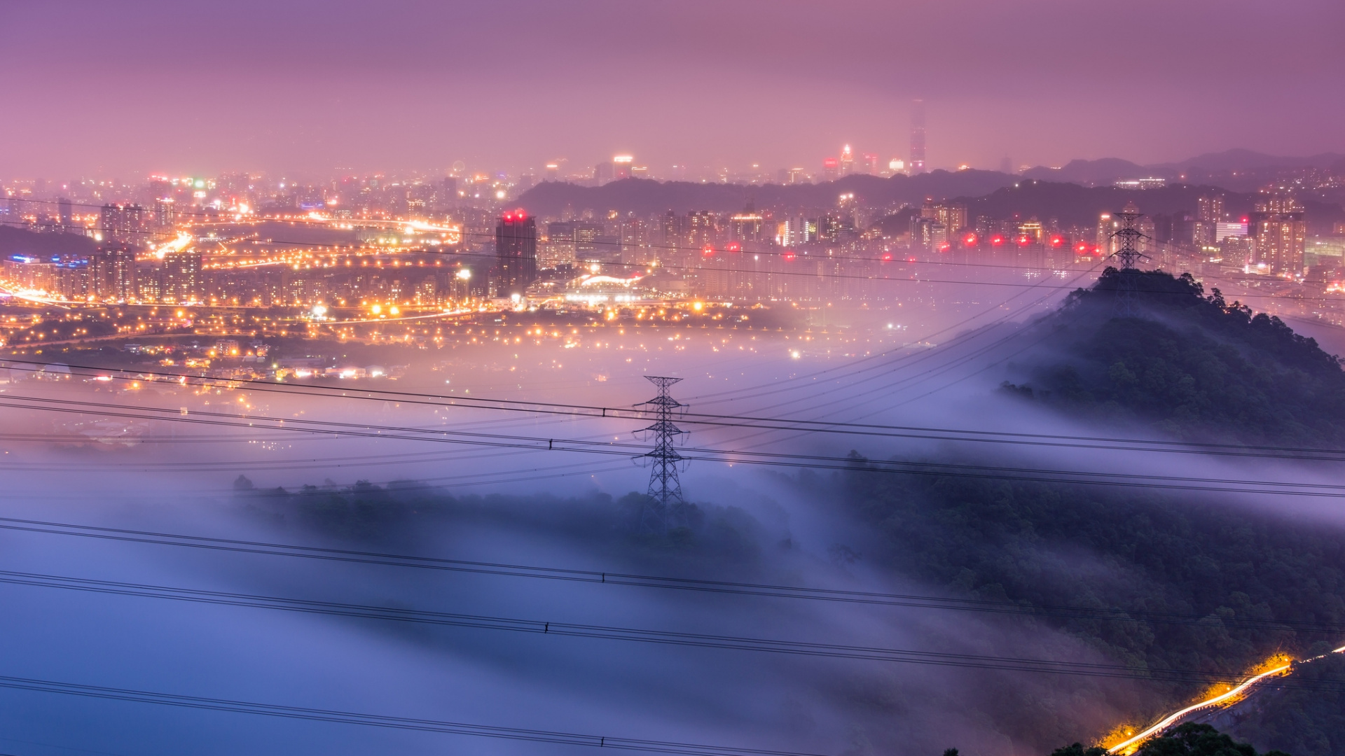 Обои дымка, город, городской пейзаж, горизонт, туман в разрешении 1920x1080