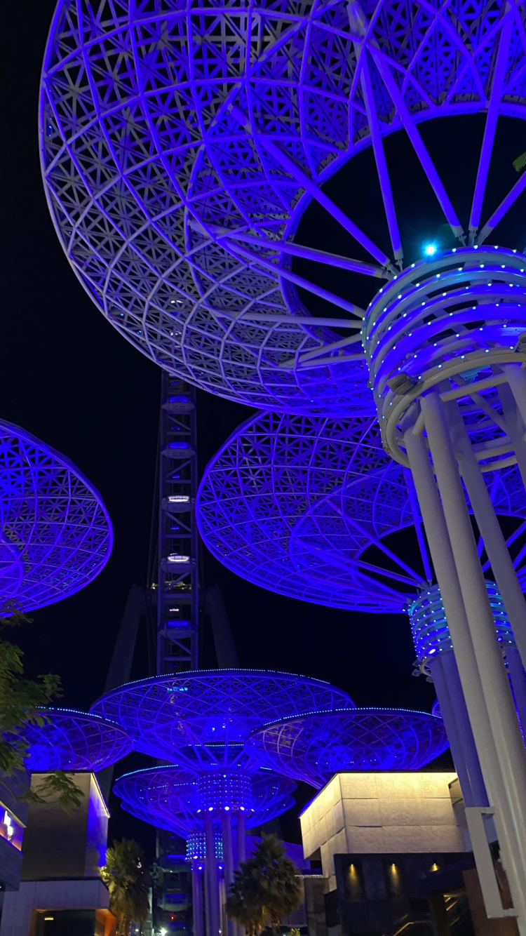 Обои Сингапур, ориентир, мажорель синий, колесо обозрения, свет в разрешении 750x1334