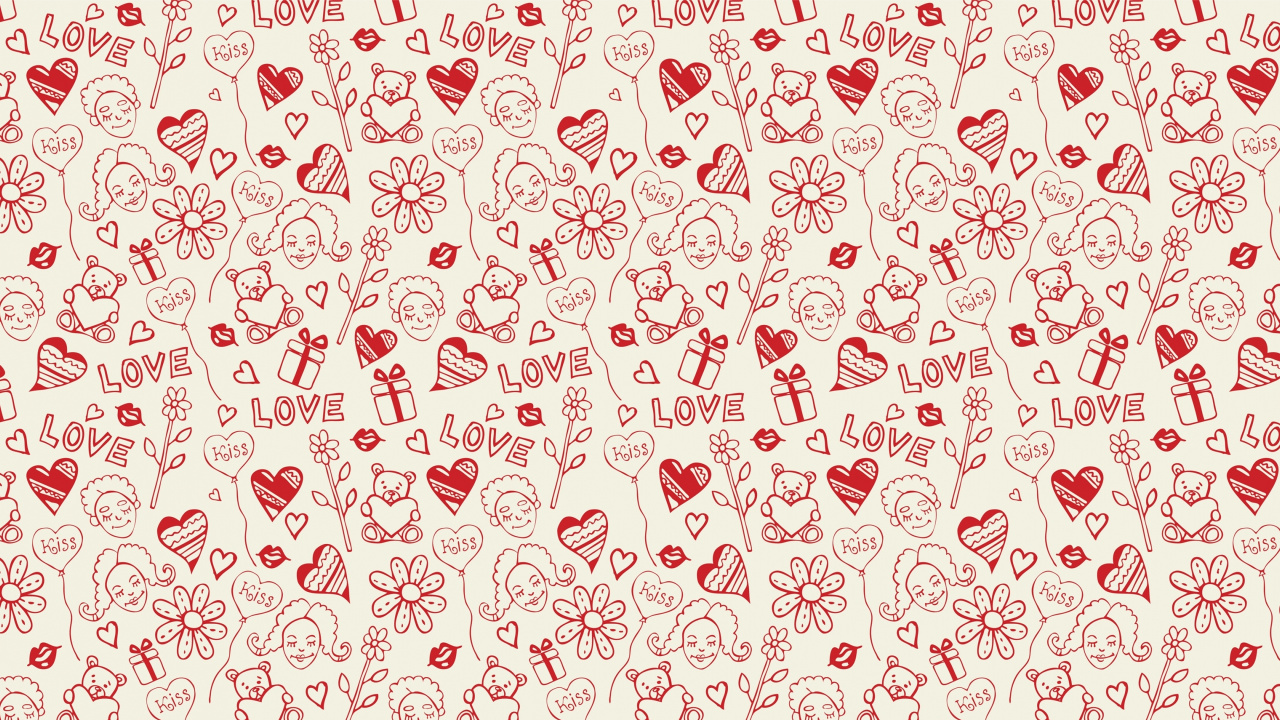 Обои сердце, красный цвет, узор, дизайн, ткань в разрешении 1280x720