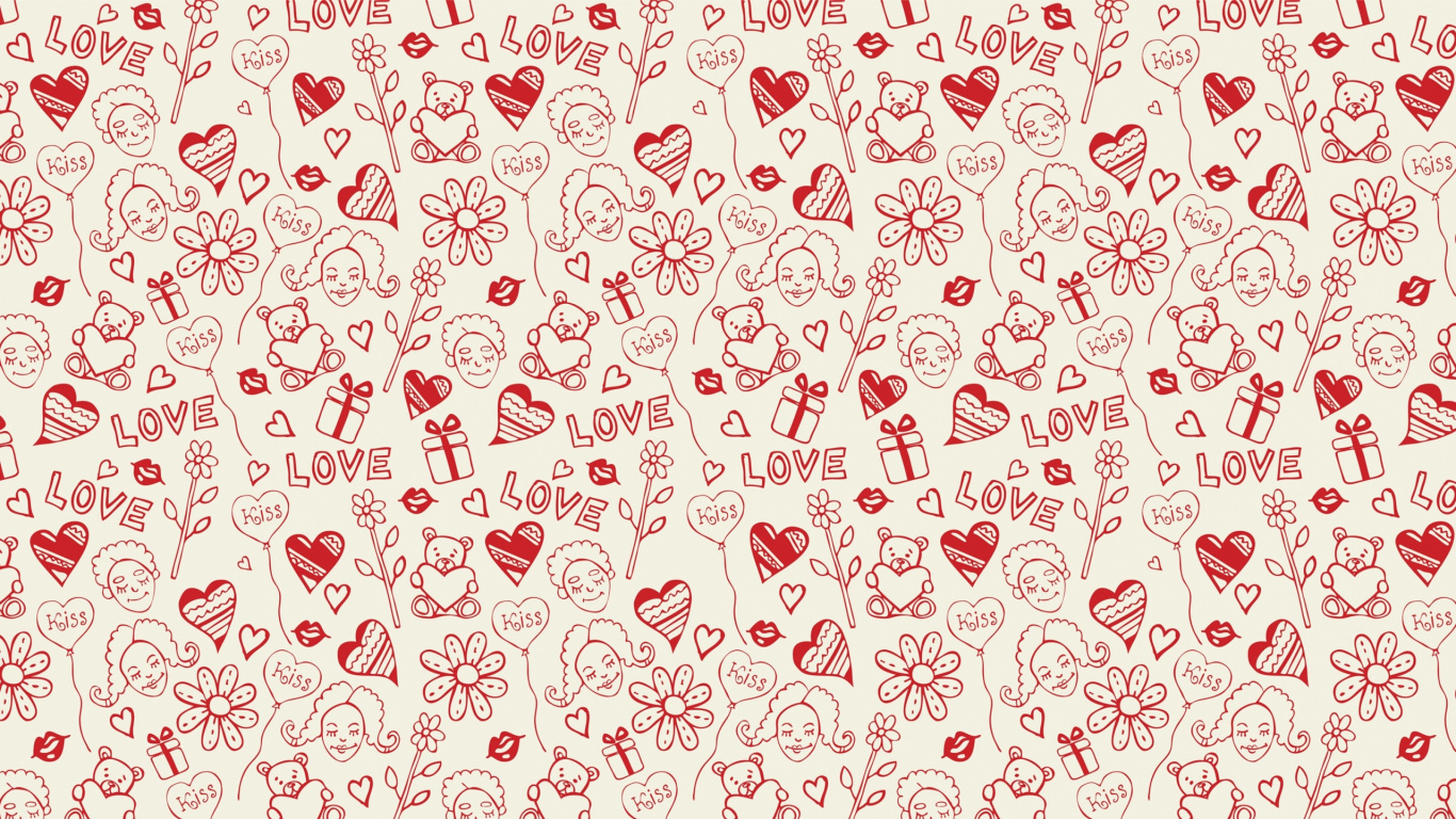 Обои сердце, красный цвет, узор, дизайн, ткань в разрешении 1366x768