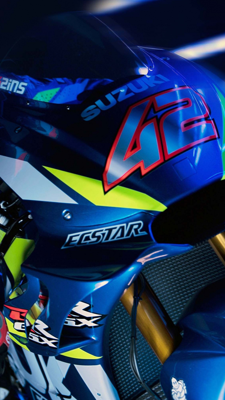 Обои Сезон MotoGP 2019, Команда Suzuki Ecstar, Судзуки системы GSX-РР, шина, колесо в разрешении 750x1334