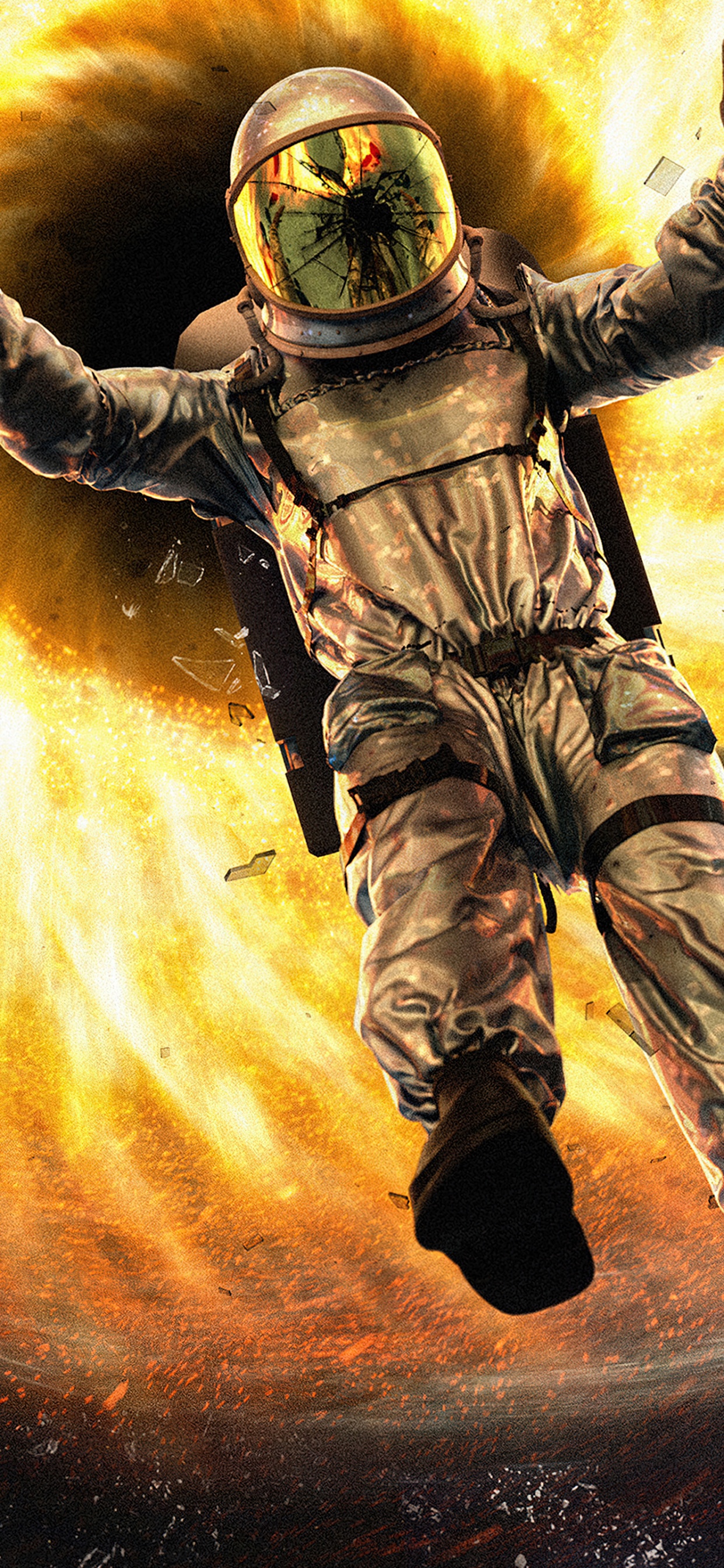 Обои космонавт падает в черную дыру, черная дыра, космос, астронавт, отверстие в разрешении 1242x2688