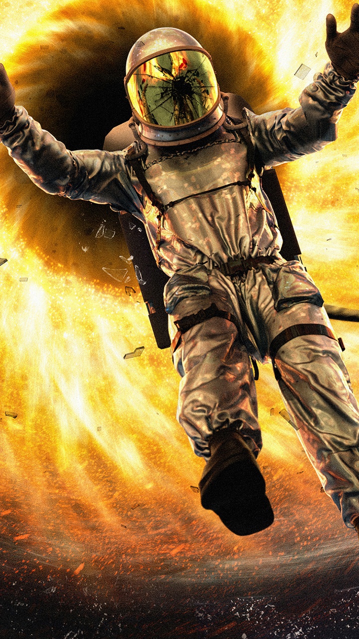 Обои космонавт падает в черную дыру, черная дыра, космос, астронавт, отверстие в разрешении 720x1280