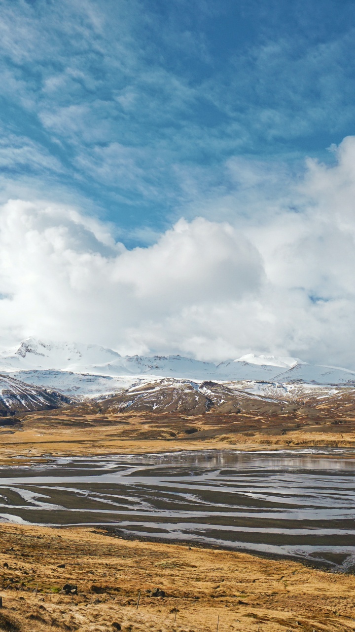 Обои облако, гора, вода, растение, природный ландшафт в разрешении 720x1280