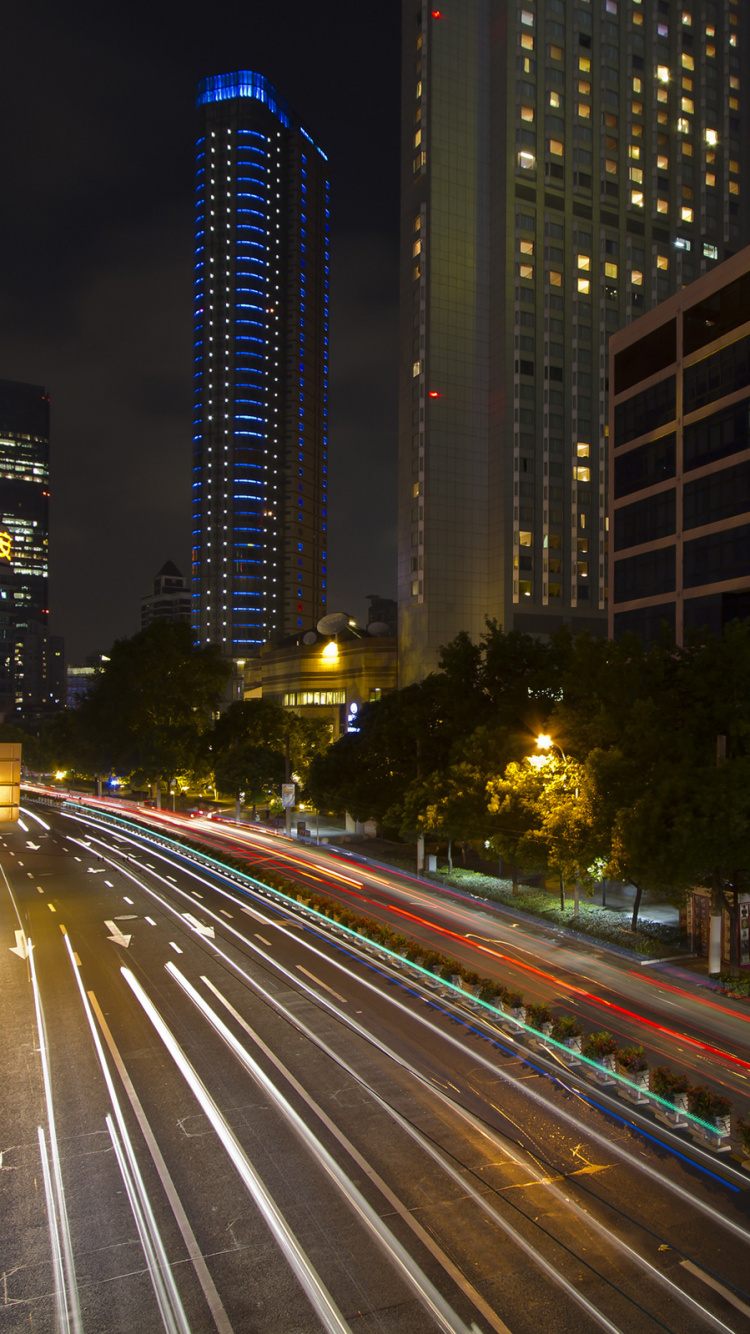 Обои Шанхай, ночь, городской район, город, метрополия в разрешении 750x1334