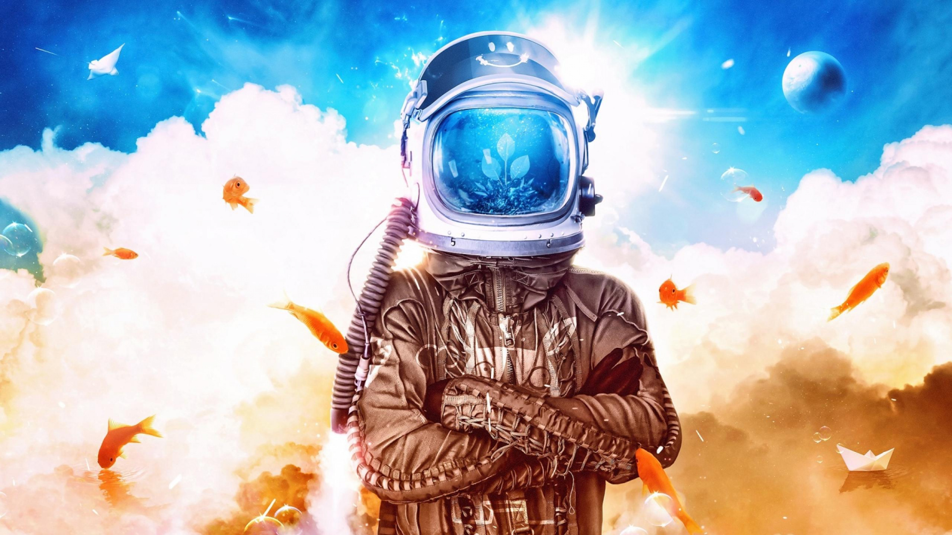 Обои астронавт, иллюстрация, космос, графический дизайн, арт в разрешении 1920x1080