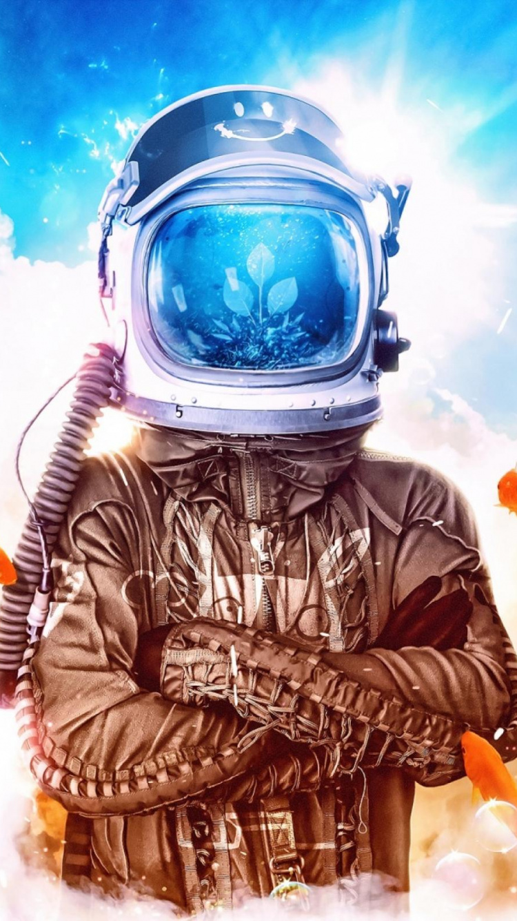 Обои астронавт, иллюстрация, космос, графический дизайн, арт в разрешении 750x1334