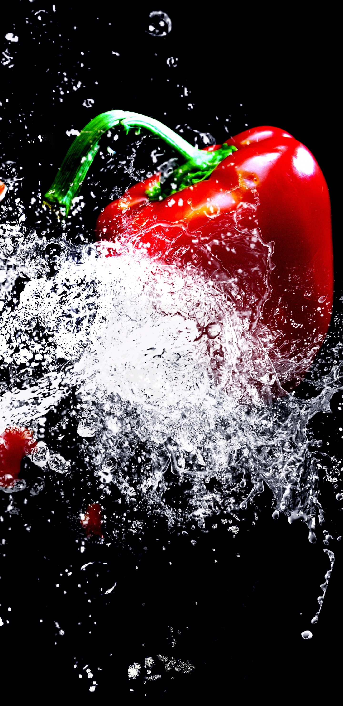 Обои овощ, чилийский перец, фрукты, вода, красный цвет в разрешении 1440x2960